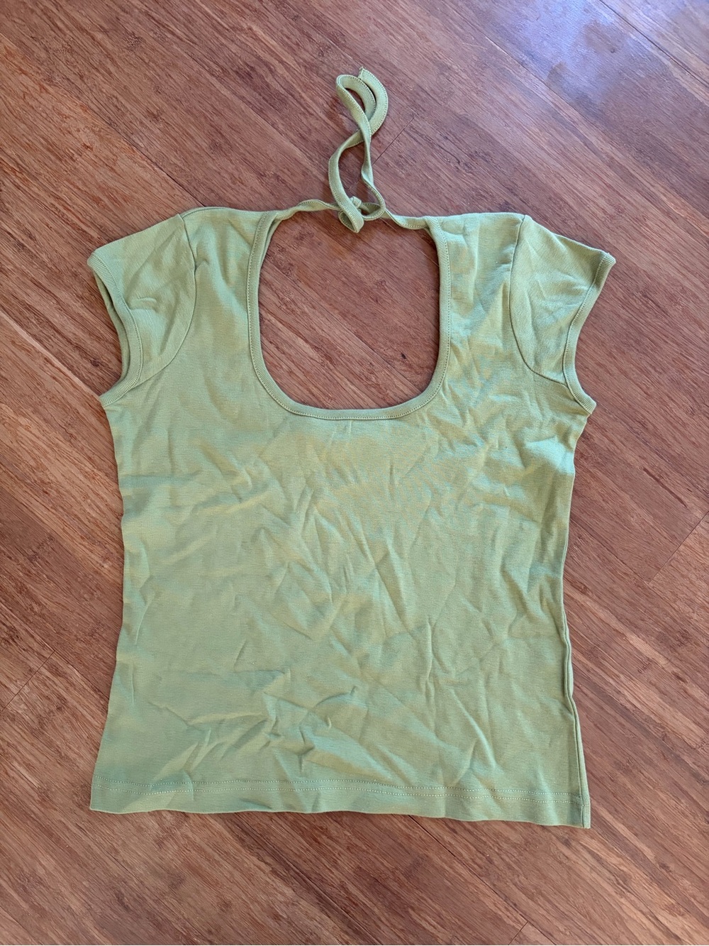Vintage Y2K Nevada Jeanswear Sage Green Open Back Neck Tie Top NWOT Womens M